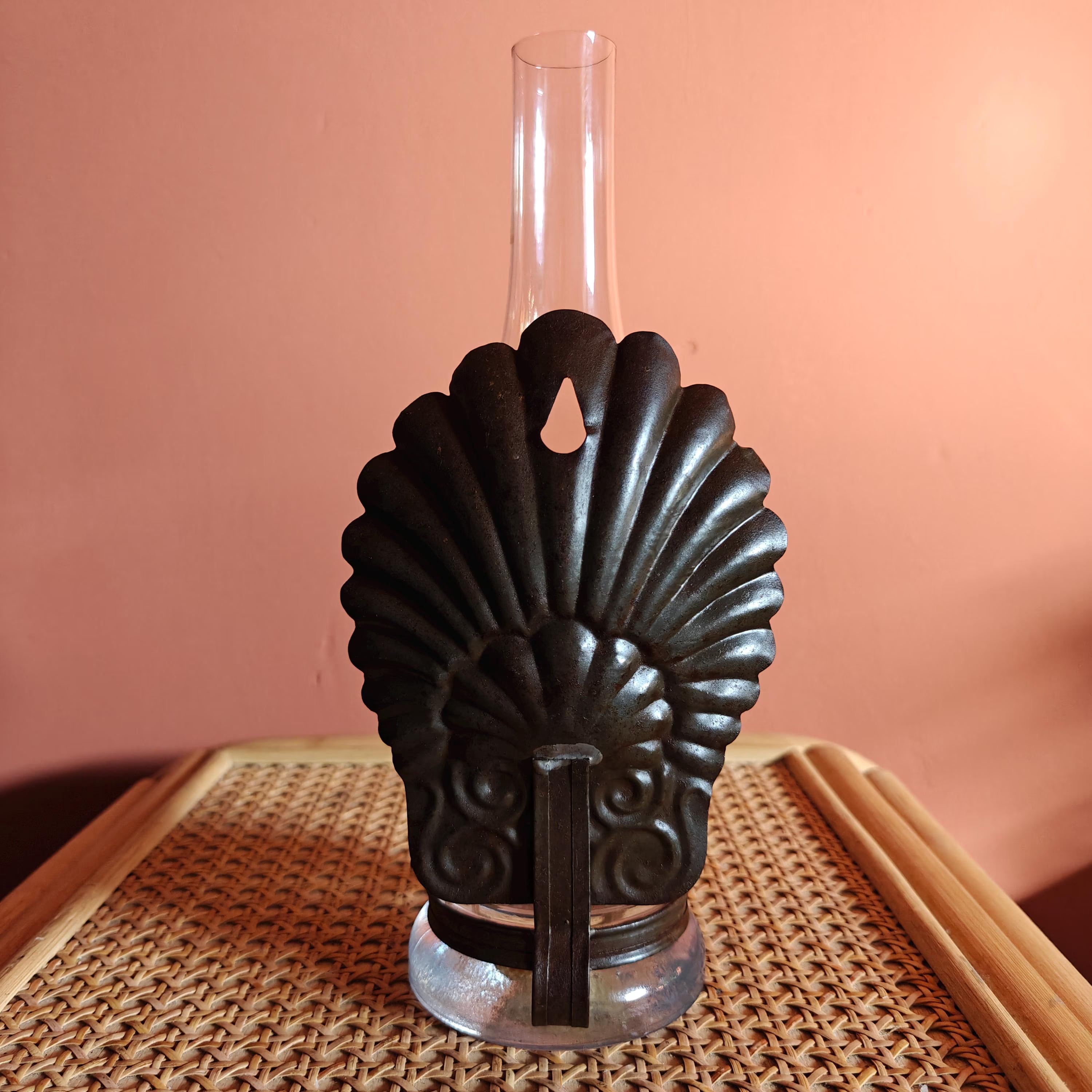 Beautiful Antique Oil Lamp – Wall-Mounted Kitchen Lamp with Ditmar Burner and Unique Reflector Design