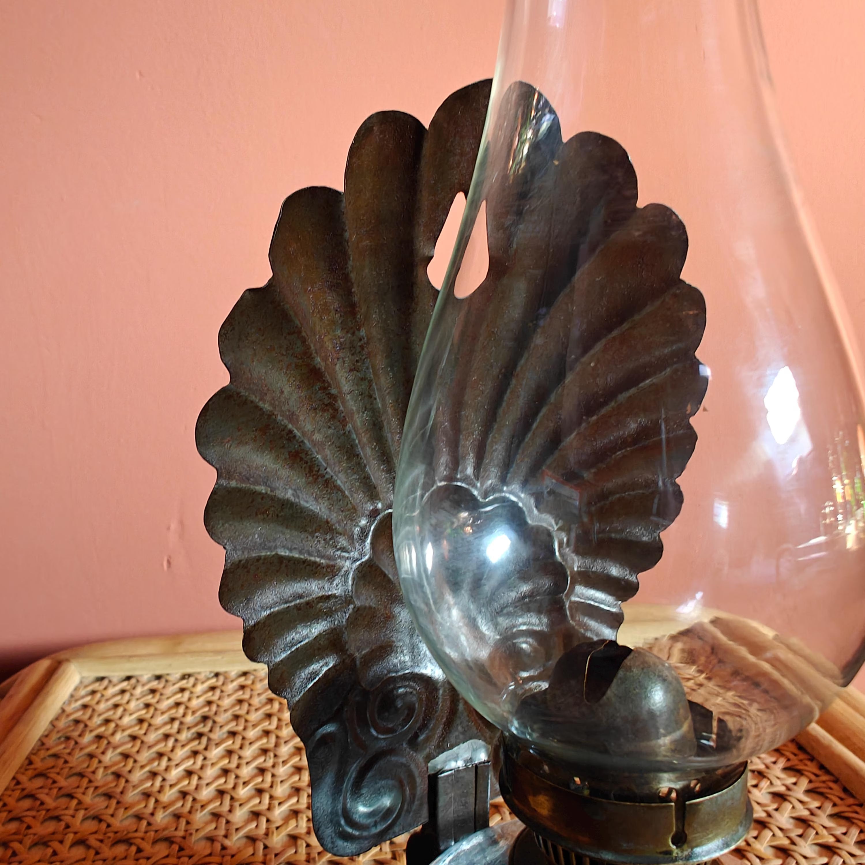 Beautiful Antique Oil Lamp – Wall-Mounted Kitchen Lamp with Ditmar Burner and Unique Reflector Design