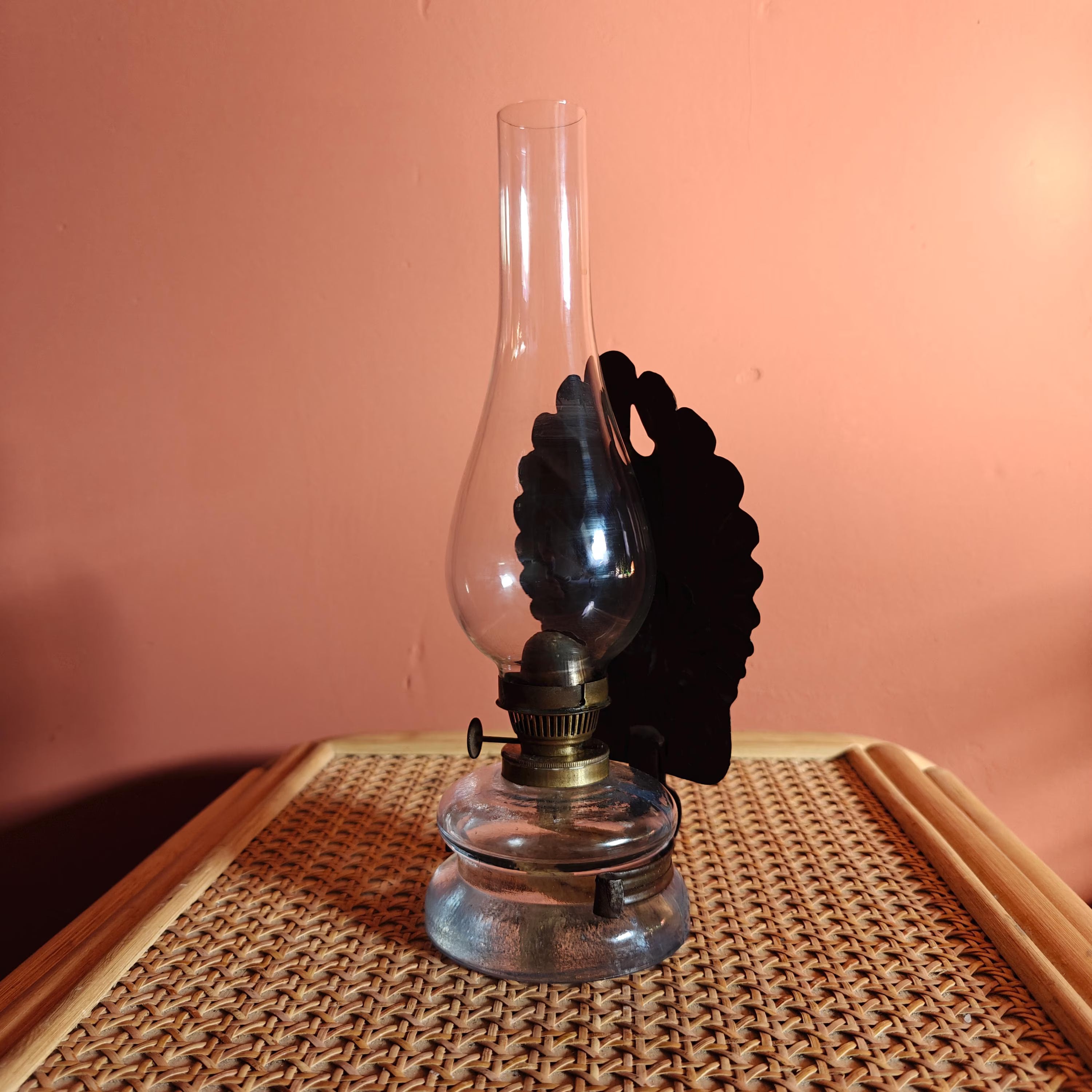 Beautiful Antique Oil Lamp – Wall-Mounted Kitchen Lamp with Ditmar Burner and Unique Reflector Design