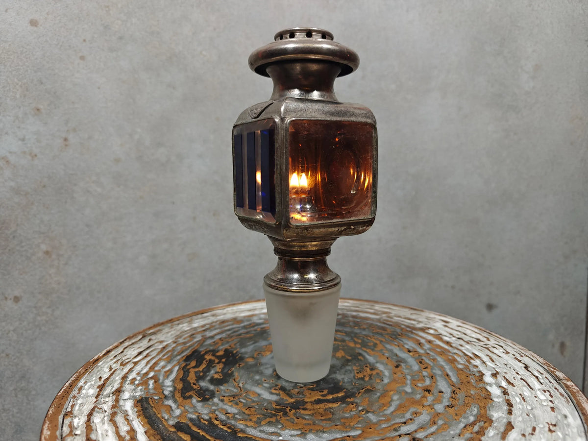 Extremely Rare Vintage Automobile Oil Lamp – Coll. J. Girard, Paris (1920s–1930s) with glass panels and antique metalwork detail