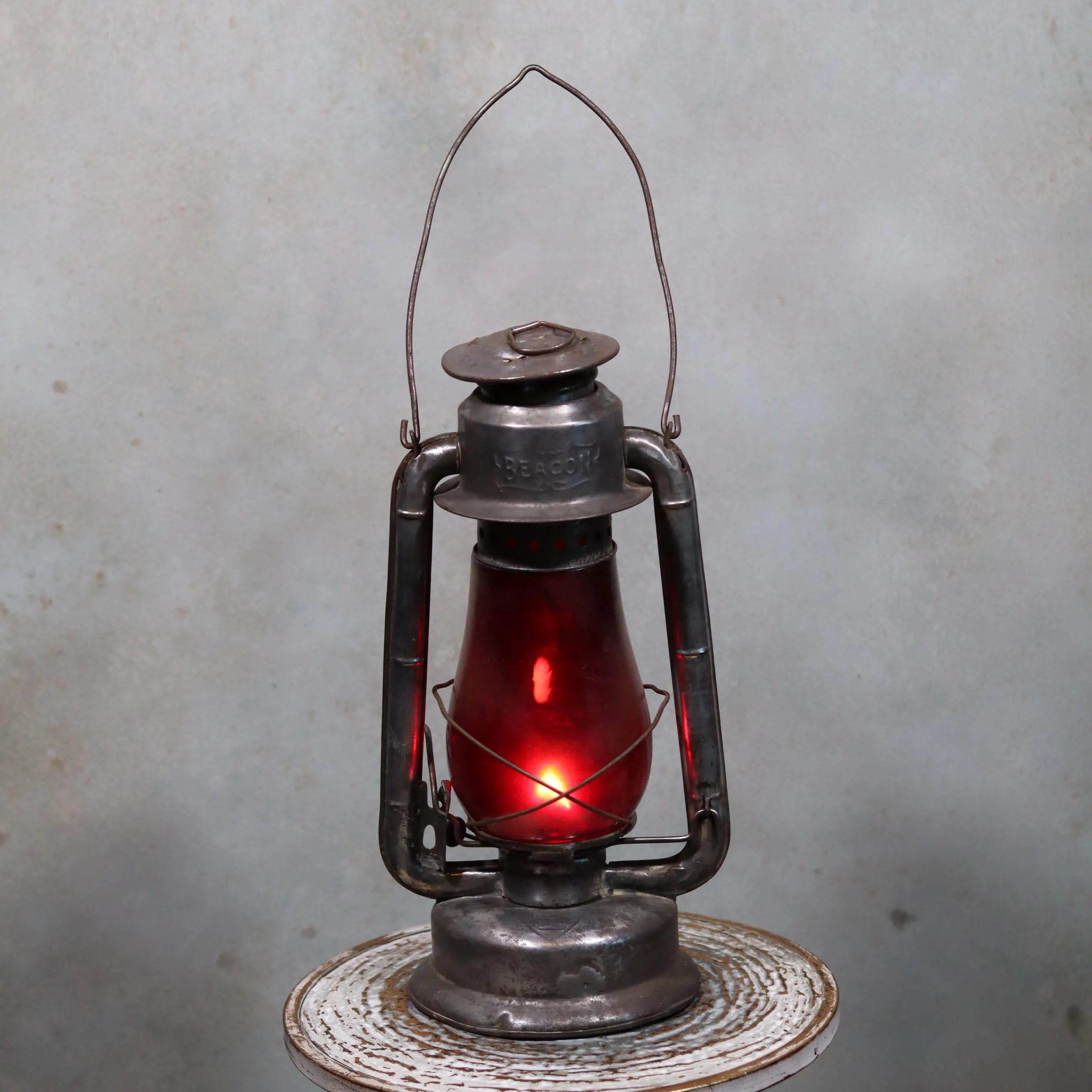 Rare Canadian Beacon Hurricane Lantern – Vintage Red Glass Kerosene Lamp