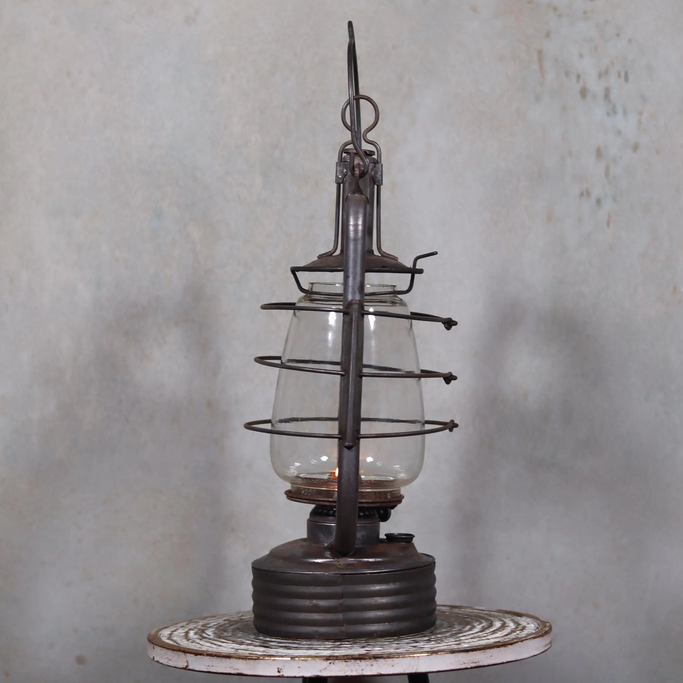 Vintage French Valentini Hurricane Lantern – La Bretonne Model (1950s/60s) oil lamp with metal frame and glass chimney vintage design
