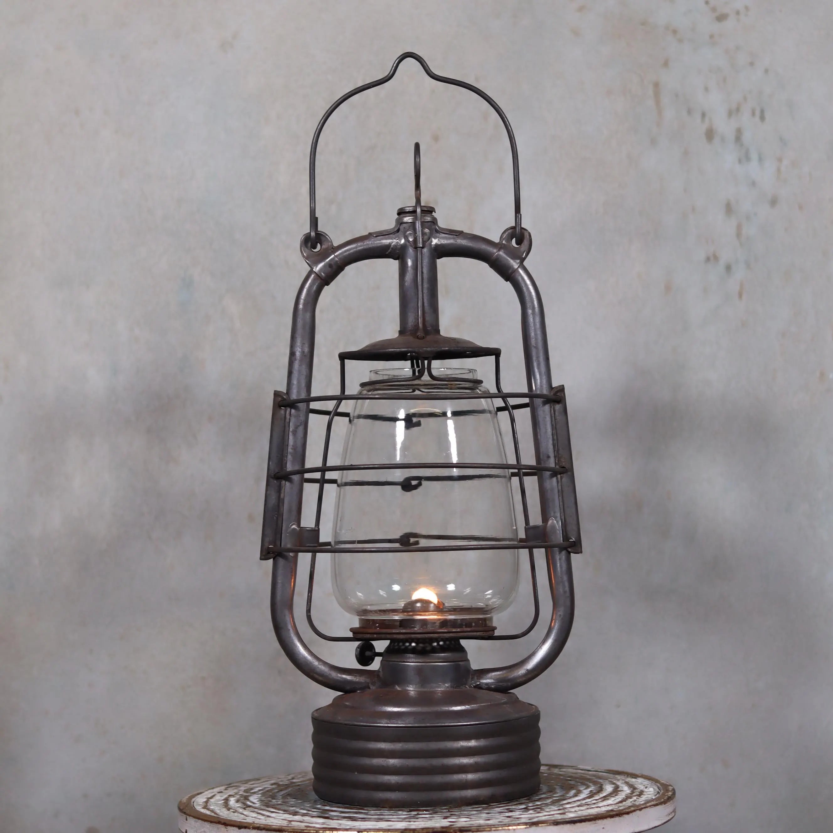 Vintage French Valentini Hurricane Lantern – La Bretonne Model (1950s/60s) showcasing classic oil lamp design with metal frame and glass enclosure.